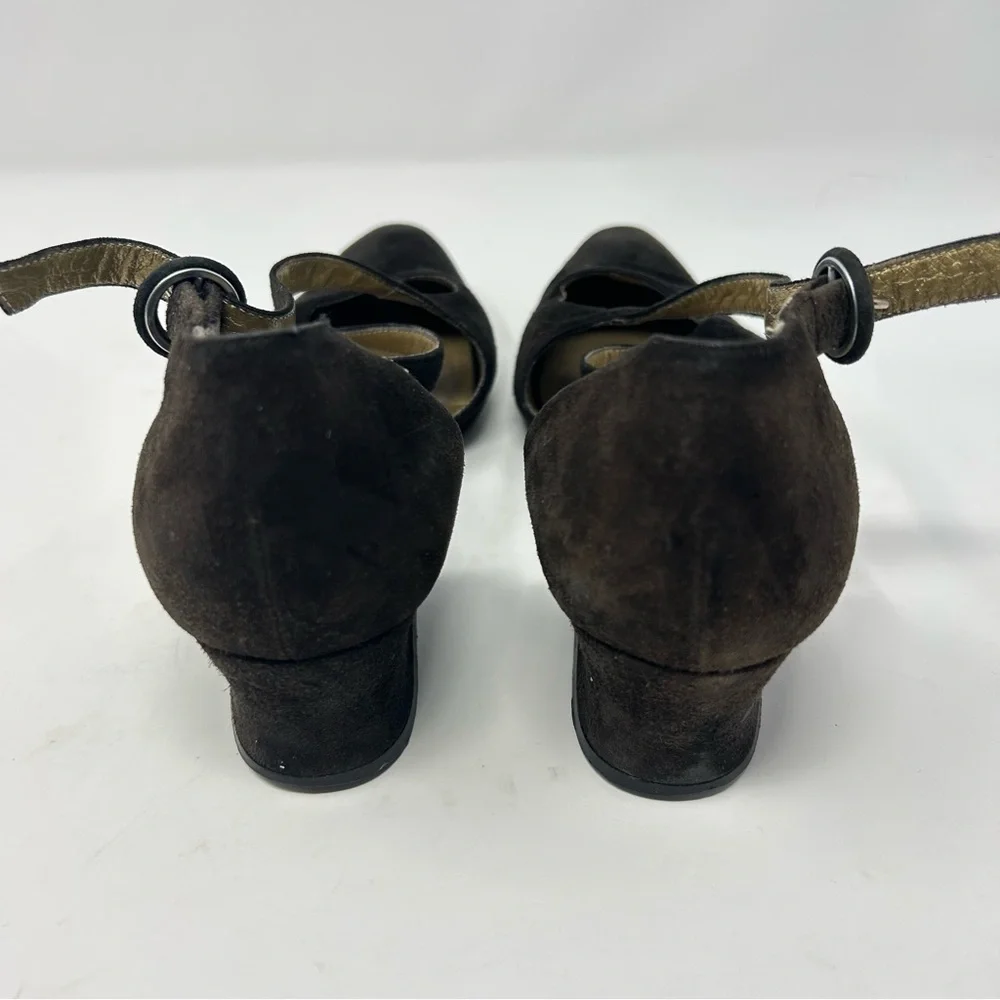 Yves Saint Laurent Suede Brown Strap‎ Pumps Size 7.5N Vintage Designer Shoes